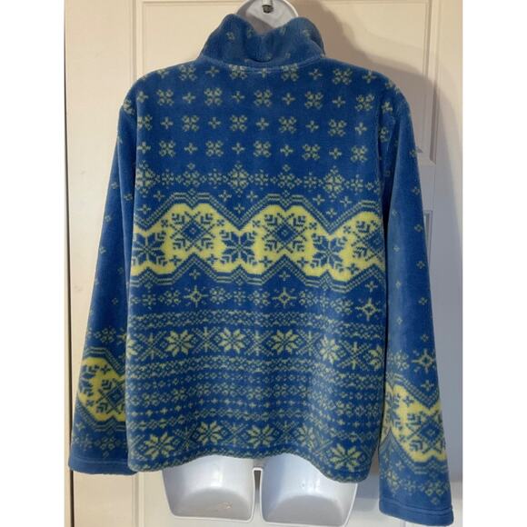 Talbots Blue &Yellow Snowflake Fair Isle 1/4 Zip Fleece Sweater Petite M - Picture 4 of 7